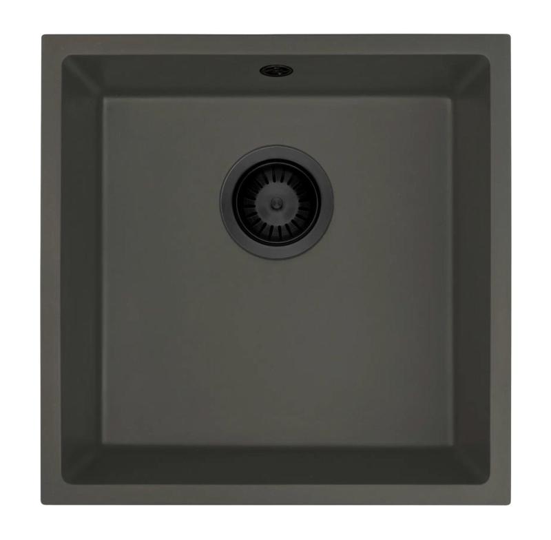 GraniteMy Universal Granit Szürke, sötét Mosogató 40x40 cm Felépítés, Alépítés és Síkbeépítés Fekete Dugóval 1208970747