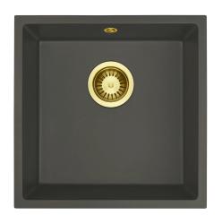 GraniteMy Universal Granit Szürke, sötét Mosogató 40x40 cm Felépítés, Alépítés és Lapos beépítés Arany Dugóval 1208970748