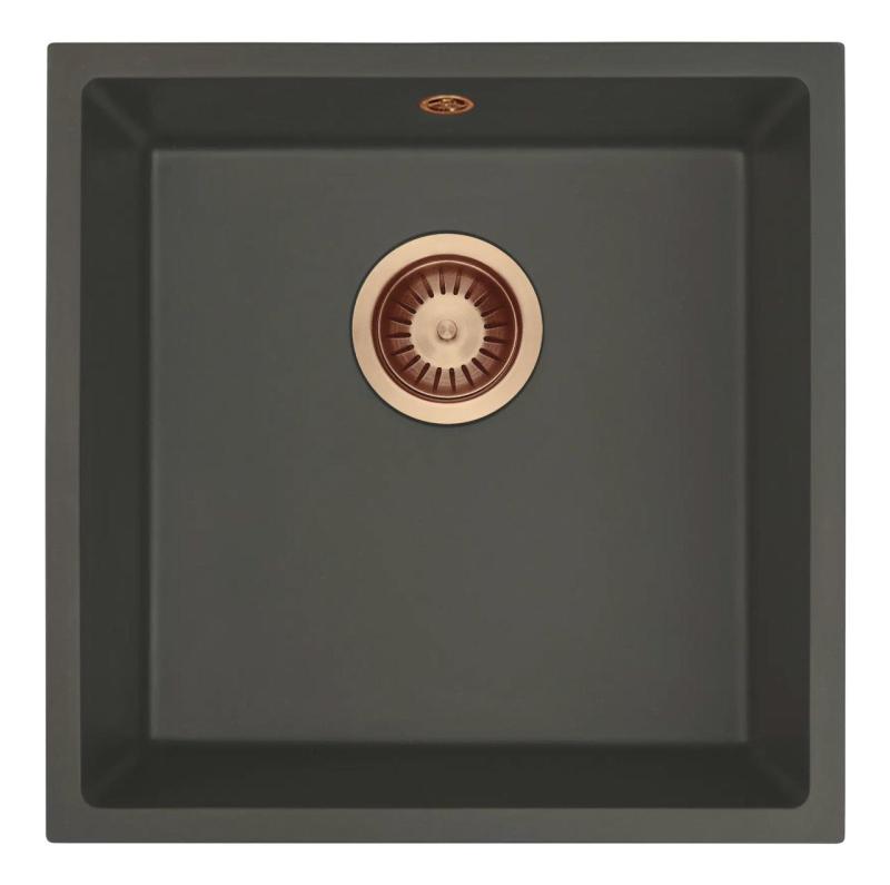 GraniteMy Universal Gránit Szürke, sötét Mosogató 40x40 cm Felépítés, Alépítés és Lapbaépítés Réz dugóval 1208970749