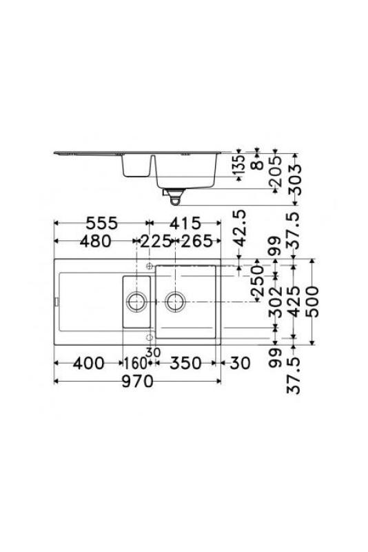 Franke Maris MRG 651 Fragranite Matt Fekete 1,5 Mosogató 97 x 50 cm Felépítés Csepegtetővel 114.0628.993