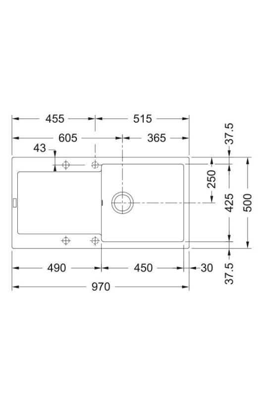 Franke Maris MRG 611-97 Fragranite Matt Fekete Mosogató 97 x 50 cm Felépítés Csepegtetővel 114.0628.967