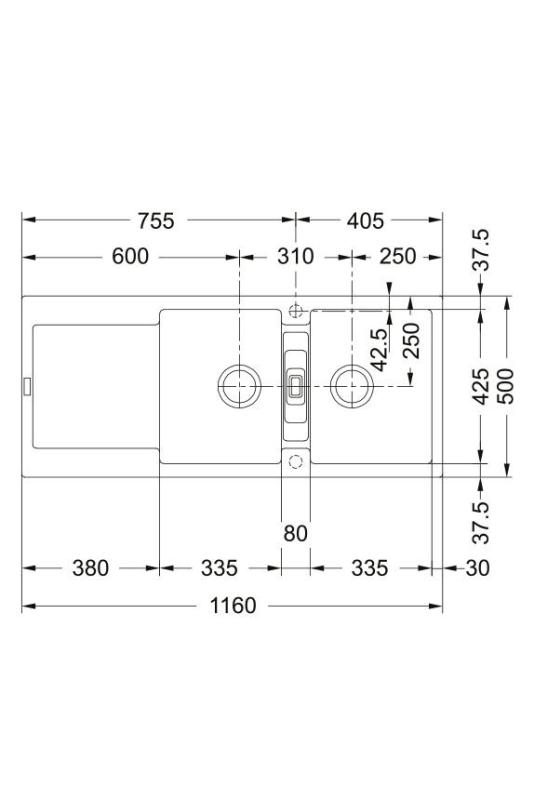 Franke Maris MRG 621 Fragranit Matt Fekete Dupla Mosogató 116 x 50 cm Felépítés Csepegtetővel 114.0628.970
