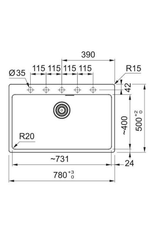 Franke Maris MRG 610-70 TL Fragranite Matt Fekete Mosogató 78 x 50 cm Felépítés Csaptelep lyukkal 114.0668.727