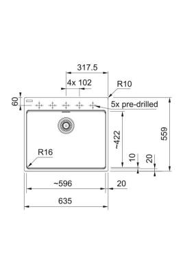 Franke Maris MRG 610-60 Care Fragranite Matt Fekete sekély mozgássérült mosogató 635 x 559 mm Felépítés csaplyukkal 114.0729.484