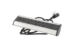 Irodai hosszabbító kábel derékszögű 3x UK aljzattal, 2x USB 2.1A 5V (ezüst) LOGÓ NÉLKÜL