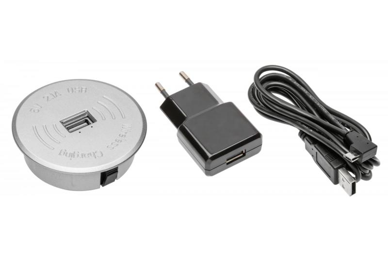 Vezeték nélküli töltőkészlet USB-vel, ezüst színű, hálózati adapterrel (2 m-es USB-csatlakozóval)