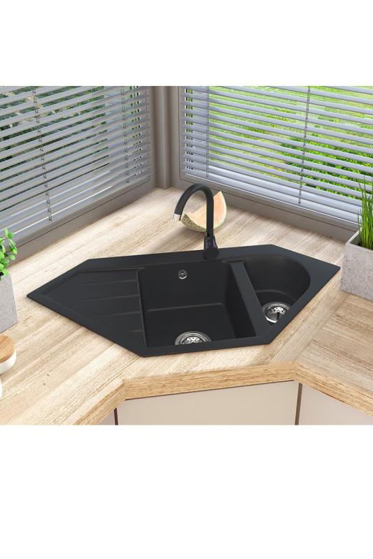Graniteland Amiata Gránit Fekete Saroksüllyesztő felszerelés 965x496mm rozsdamentes acél dugóval 1208971120