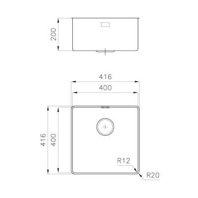 Foster Phantom Slimline RVS mosogató 40x40cm Beépíthető kerámia munkalapokhoz 1208971123
