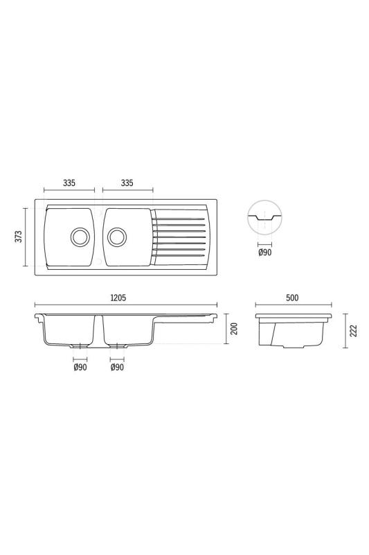 Ausmann Ceramic Crest Dupla Kerámia Fehér Mosogató Csepegtetővel 1205 x 500 mm 1208971132
