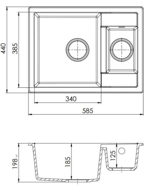 GraniteMy Smart extra sekély 1,5 gránit felépítményű fehér mosogató 58x44cm réz dugóval 1208970052