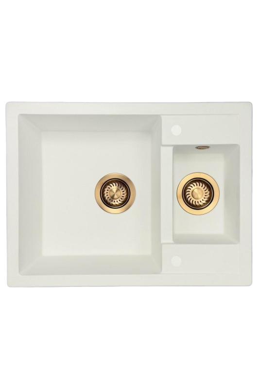 GraniteMy Smart extra sekély 1,5 gránit felépítményű fehér mosogató 58x44cm réz dugóval 1208970052