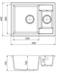 GraniteMy Smart extra sekély 1,5 gránit felépítményű fehér mosogató 58x44cm gun metál dugóval1208971225