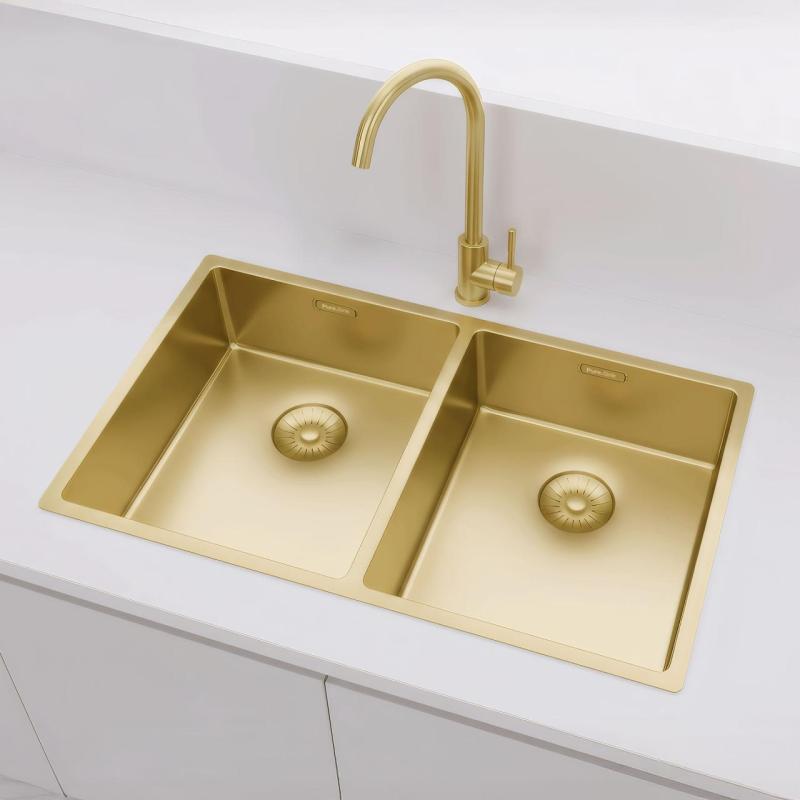 Pure.Sink Prestige Dupla Arany mosogató 70x40 cm 10mm sugár alulról szerelhető, lapos és felülről szerelhető PPG343440-60