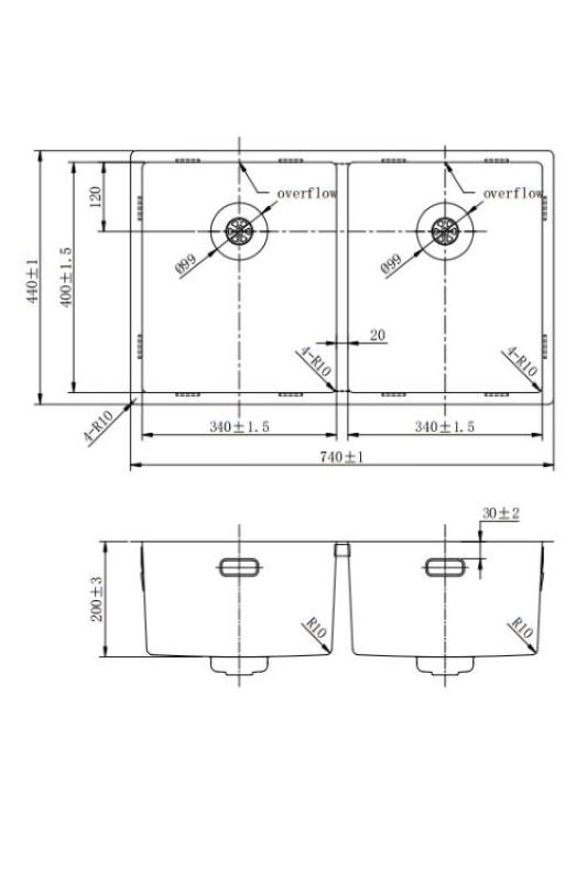 Pure.Sink Prestige Dupla Arany mosogató 70x40 cm 10mm sugár alulról szerelhető, lapos és felülről szerelhető PPG343440-60