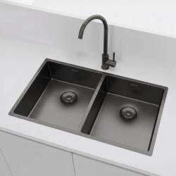 Pure.Sink Prestige Dupla Gun Metal mosogató 70x40 cm 10mm sugár alulról, laposan és felülről építve PPG343440-61