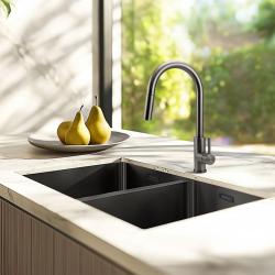 Pure.Sink Prestige Dupla Gun Metal mosogató 70x40 cm 10mm sugár alulról, laposan és felülről építve PPG343440-61