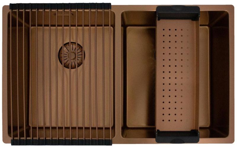 Pure.Sink Prestige Kettős Réz mosogató 70x40cm 10mm sugárzó alulról, lapos építés és felépítés PPG343440-62