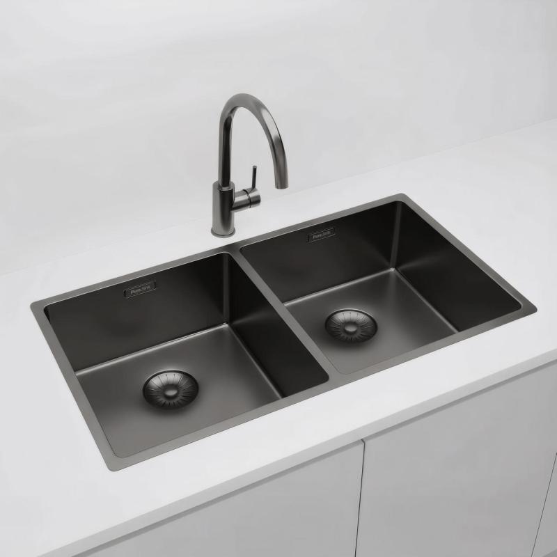 Pure.Sink Prestige Dupla Gun metal mosogató 82x40 cm 10mm rádiusz alulról, laposan és felülről PPG404040-61