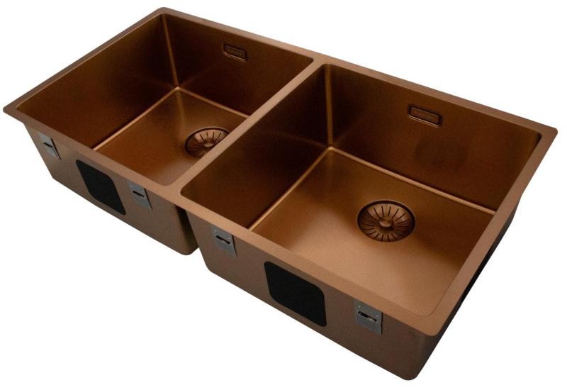 Pure.Sink Prestige Dupla Réz mosogató 82x40 cm 10mm sugár alulról, lapos építésű és felépítő PPG404040-62