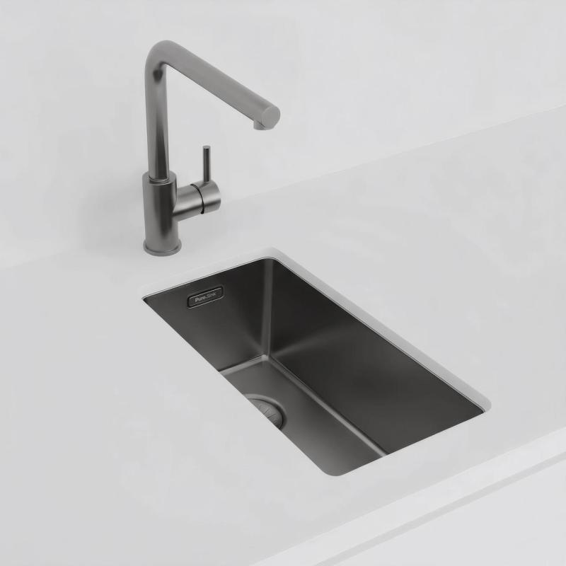 Pure.Sink Exclusivo Gun metal kis mosogató 18x40 cm 10mm sugár alulról, lapos beépítés és felületi beépítés PEX1840-61