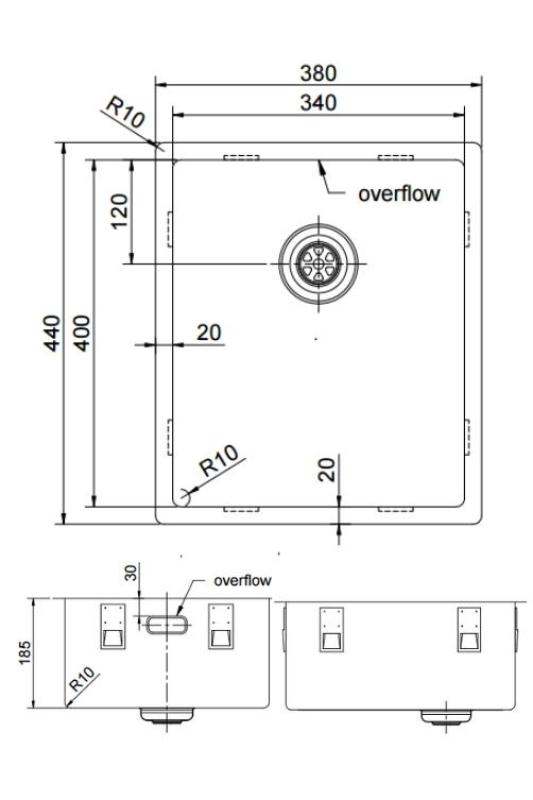 Pure.Sink Exclusivo Arany mosogató 34x40 cm 10mm sugár alulról, lapos építésű és felépített PEX3440-60