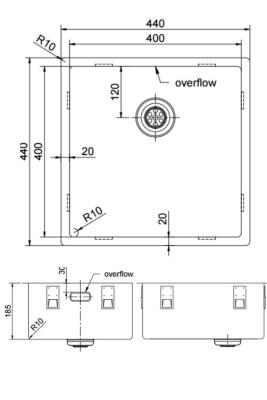 Pure.Sink Exclusivo Arany mosogató 40x40 cm 10mm sugár alulról, laposan és felülről PEX4040-60
