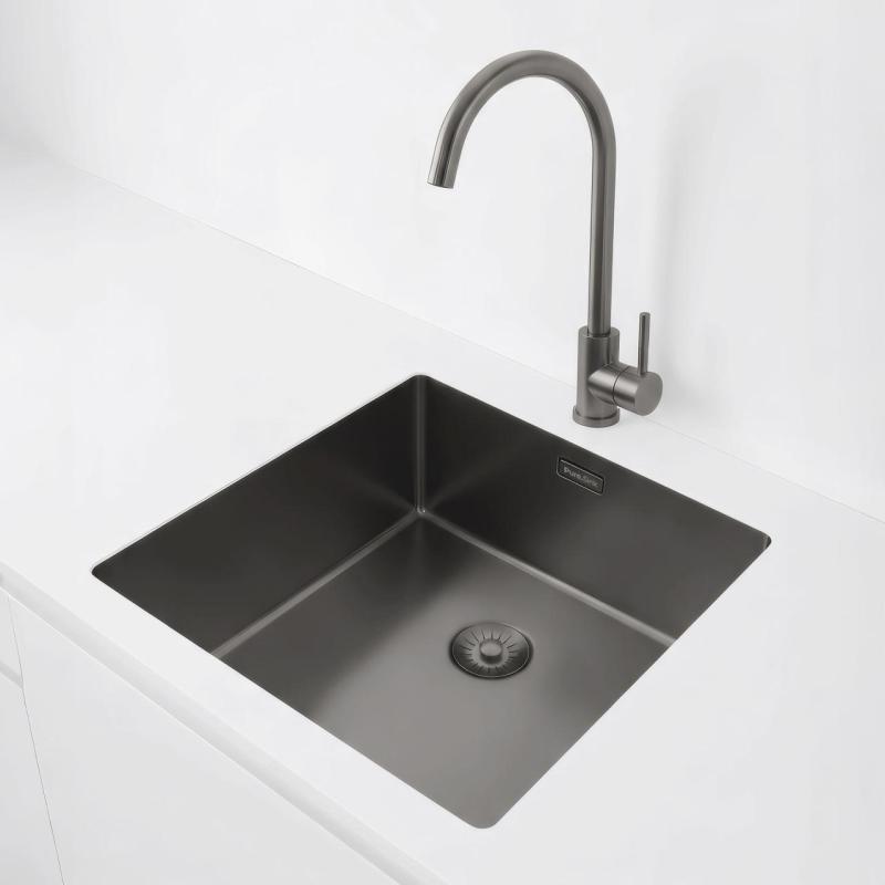 Pure.Sink Exclusivo Gun metal mosogató 40x40 cm 10mm sugár alulról, lapos építésű és felépített PEX4040-61