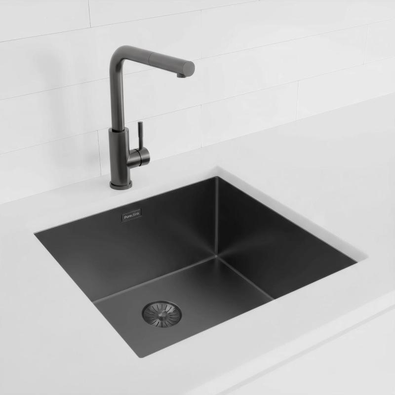 Pure.Sink Exclusivo Gun metal mosogató 45x40 cm 10mm sugárzású alulról, laposan és felülről építve PEX4540-61