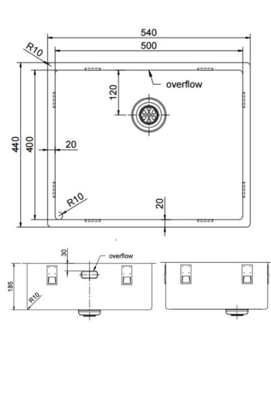 Pure.Sink Exclusivo RVS mosogató 50x40 cm 10mm sugár alulról, lapos építésű és felülről PEX5040-02