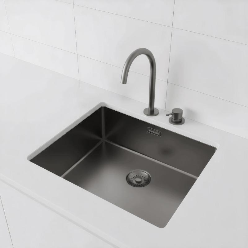 Pure.Sink Exclusivo Gun metal mosogató 50x40 cm 10mm sugárzó alulról, lapos építés és felépítés PEX5040-61