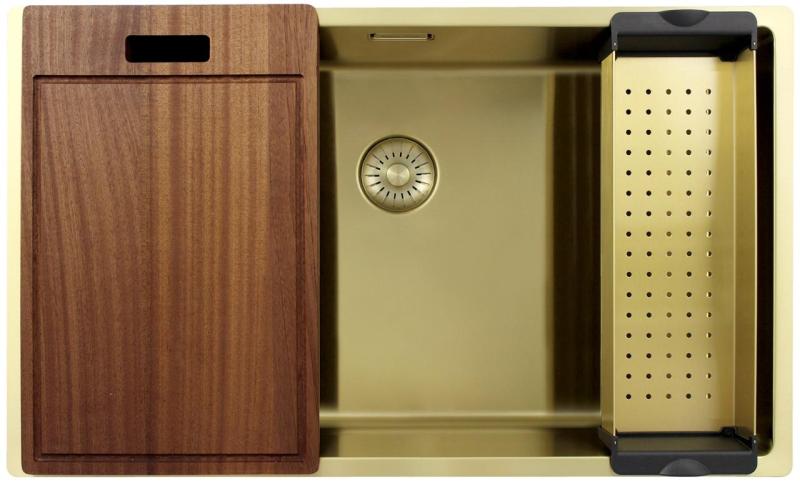 Pure.Sink Exclusivo nagy arany mosogató 70x40 cm 10mm sugár alulról, lapostetőn és felülről PEX7040-60