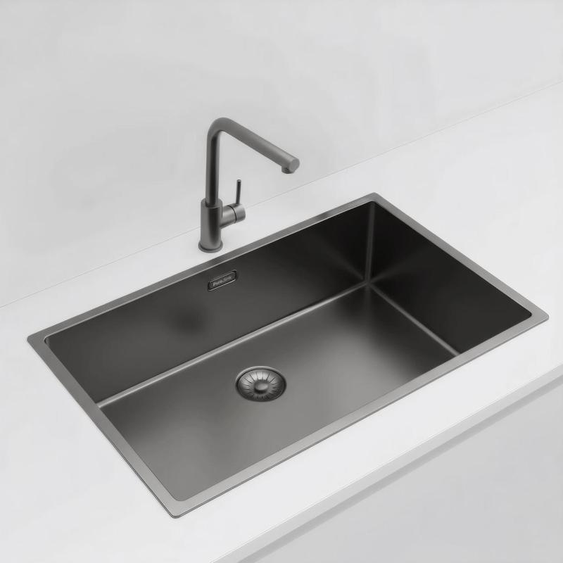 Pure.Sink Exclusivo nagy Gun metal mosogató 70x40 cm 10mm sugár alulról, lapostelepítés és felületre szerelés PEX7040-61