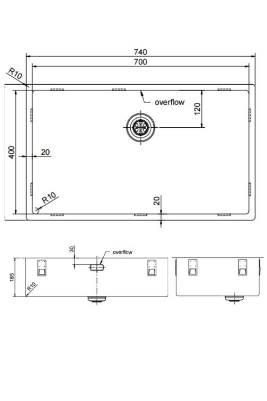 Pure.Sink Exclusivo nagy Réz mosogató 70x40 cm 10mm sugárzás alulról, lapos beépítés és felépítés PEX7040-62