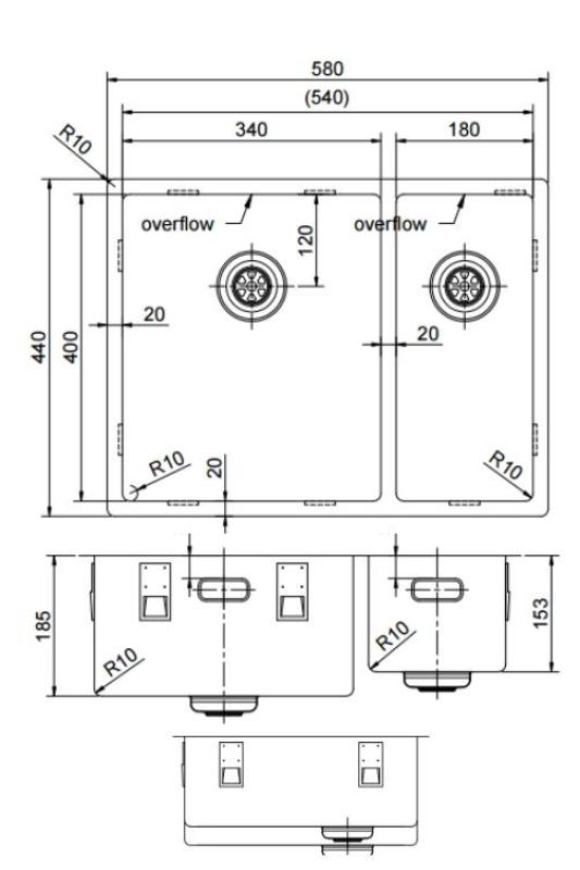 Pure.Sink Exclusivo RVS 1,5 másfél mosogató 34+18 cm 10mm sugár PEX341840-02