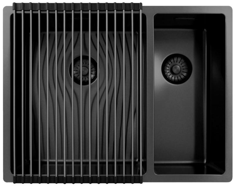 Pure.Sink Exclusivo Gun Metal 1,5 másfél mosogató 34+18 cm 10mm sugár PEX341840-61