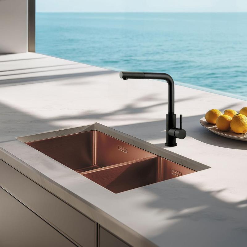 Pure.Sink Exclusivo Réz 1,5 másfél mosogató 34+18 cm 10mm sugár PEX341840-62