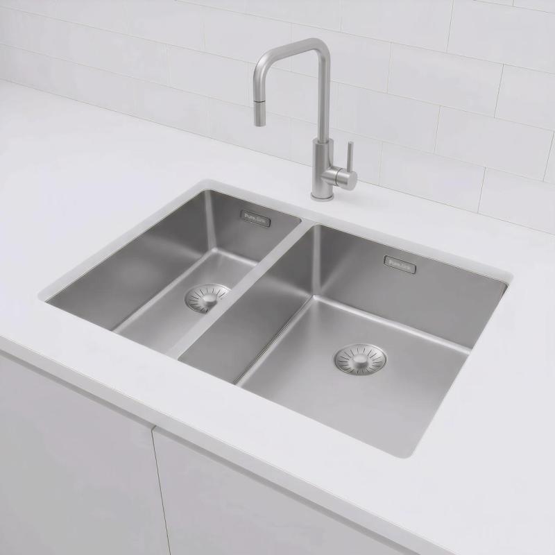 Pure.Sink Exclusivo RVS 1,5 másfél mosogató 18+34 cm 10mm sugár PEX183440-02