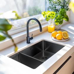 Pure.Sink Exclusivo Gun Metal 1,5 másfél mosogató 18+34 cm  10mm sugár PEX183440-61