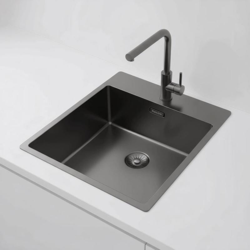 Pure.Sink Exclusivo Gun Metal mosogató 44x52 cm Tapwing csaplyukkal 10mm sugárban PEX4040T-61