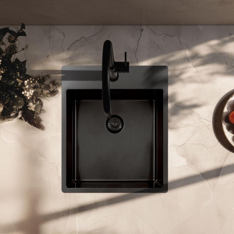 Pure.Sink Exclusivo Gun Metal mosogató 44x52 cm Tapwing csaplyukkal 10mm sugárban PEX4040T-61