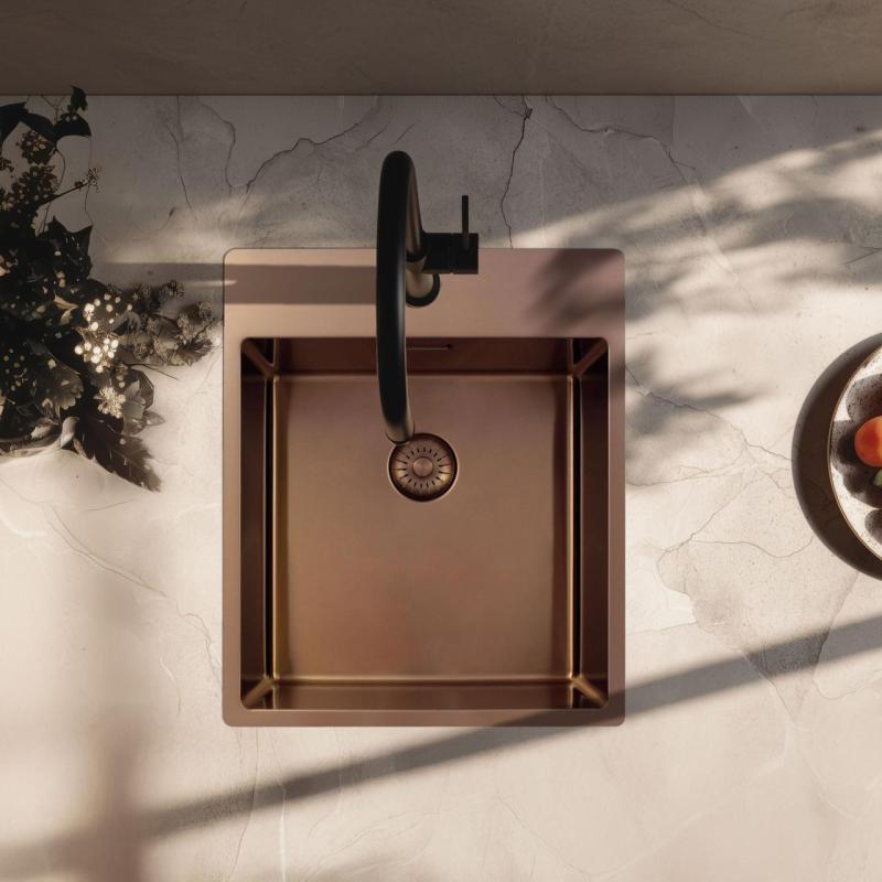 Pure.Sink Exclusivo Réz mosogató 44x52 cm Csapatszárny csaplyukbankkal 10mm sugárban PEX4040T-62