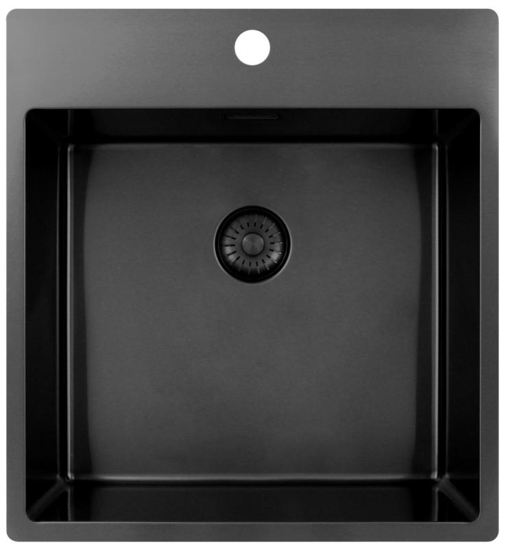 Pure.Sink Exclusivo Gun Metal mosogató 49x52 cm Tapwing csaplyukkal 10mm sugárban PEX4540T-61
