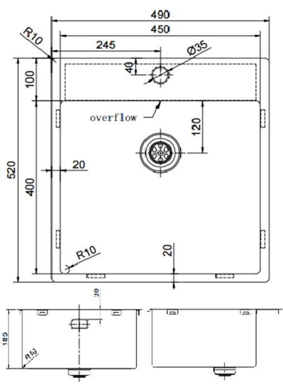 Pure.Sink Exclusivo Gun Metal mosogató 49x52 cm Tapwing csaplyukkal 10mm sugárban PEX4540T-61