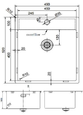 Pure.Sink Exclusivo Réz mosogató 49x52 cm csaplyukkal ellátott szárny 10mm sugarú PEX4540T-62