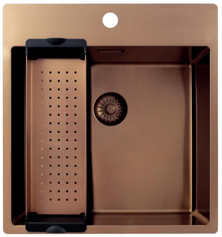 Pure.Sink Exclusivo Réz mosogató 49x52 cm csaplyukkal ellátott szárny 10mm sugarú PEX4540T-62