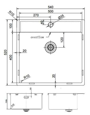 Pure.Sink Exclusivo RVS mosogató 54x52cm Tapwing csaplyukbankkal 10mm sugárban PEX5040T-02
