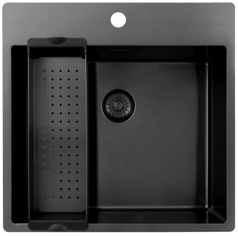 Pure.Sink Exclusivo Gun Metal mosogató 54x52 cm Tapwing csaplyukkal 10mm sugárban PEX5040T-61