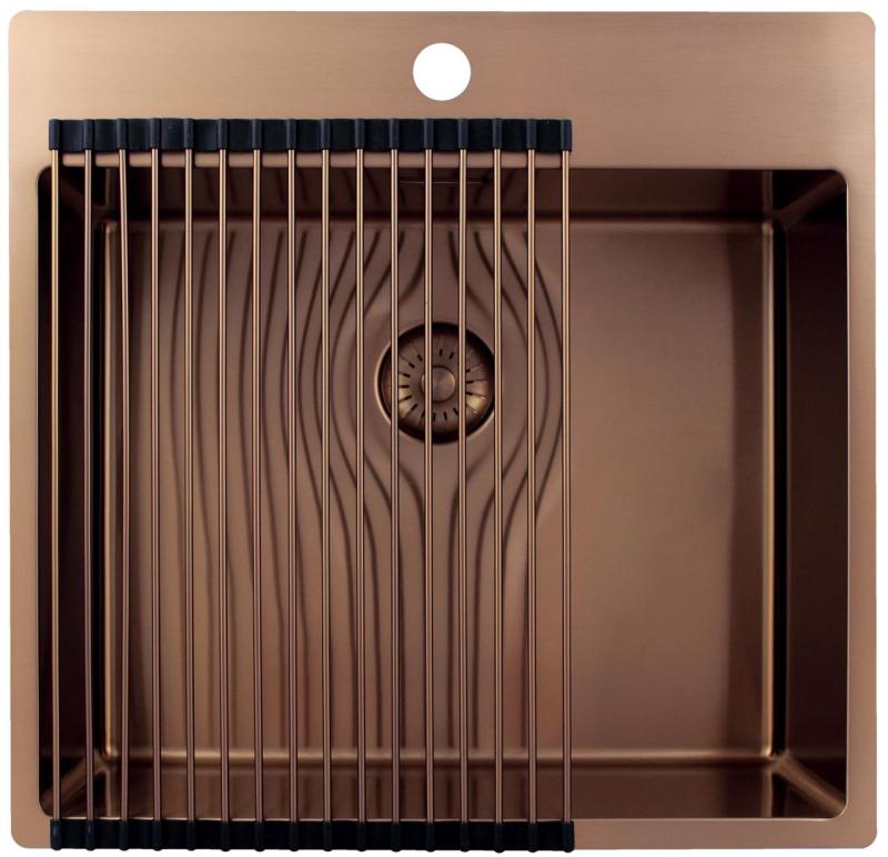 Pure.Sink Exclusivo Réz mosogató 54x52 cm Csapattal felszerelt csaplyukbank 10mm sugár PEX5040T-62