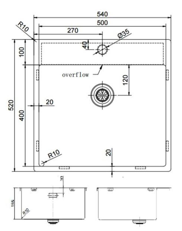 Pure.Sink Exclusivo Réz mosogató 54x52 cm Csapattal felszerelt csaplyukbank 10mm sugár PEX5040T-62