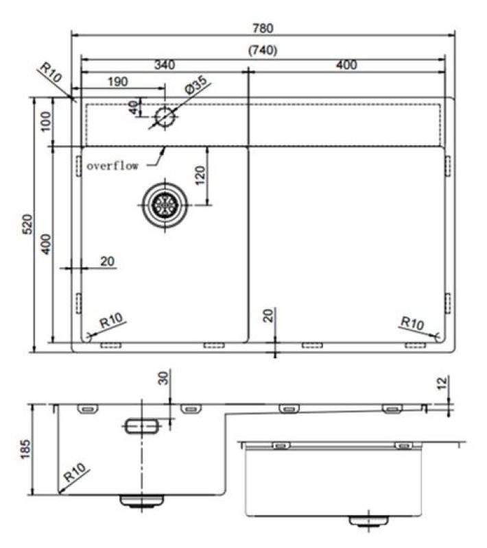 Pure.Sink Exclusivo RVS kis mosogató csapattal és csepegtető résszel 78x52 cm Tapwing bal PEX3478LT-02